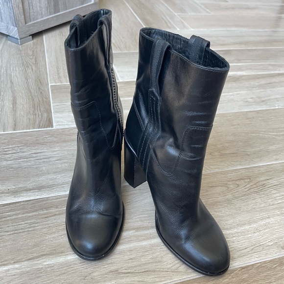 Kate Spade Black Leather Stacked Heel mid Calf Ankle Boots - Picture 1 of 12